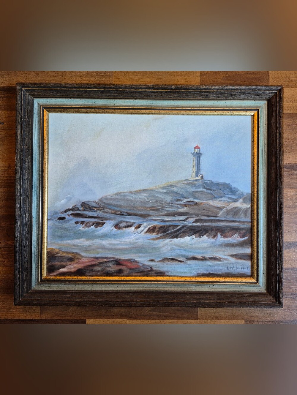 Scenic Peggys Cove Lighthouse Nova Scotia Original Oil Painting By L.MacKnight